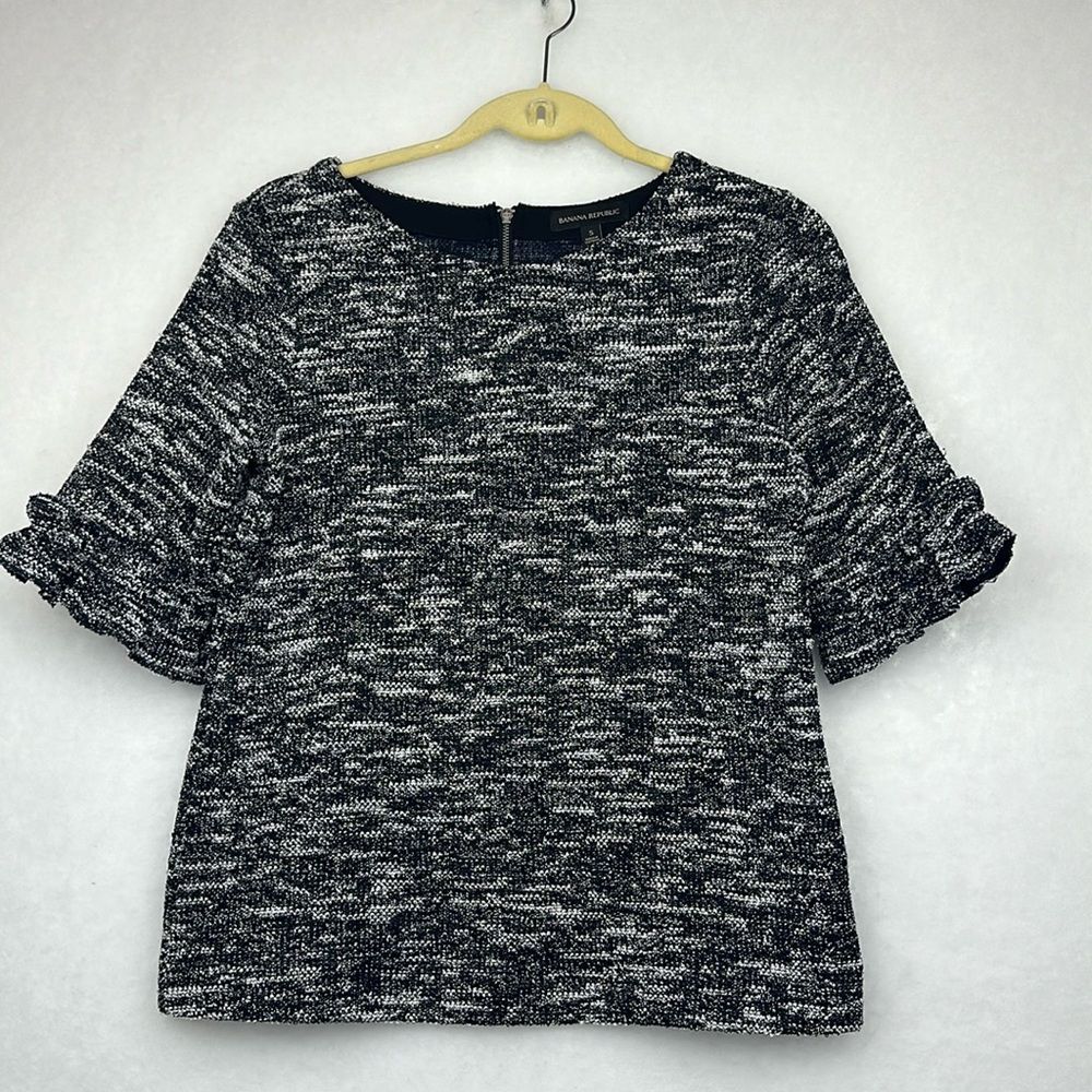 Banana Republic Women's Blouse Shirt Size S Boucle Ruffle Zipper Back Top
